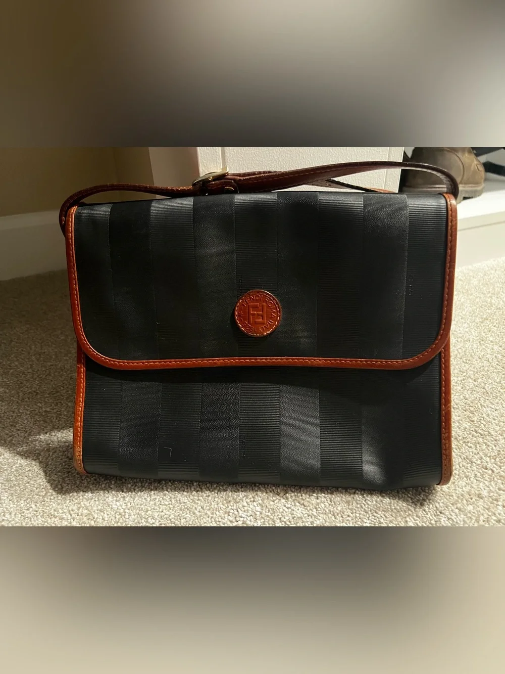Vintage Fendi Pequin Striped Flap Shoulder/Crossbody Bag